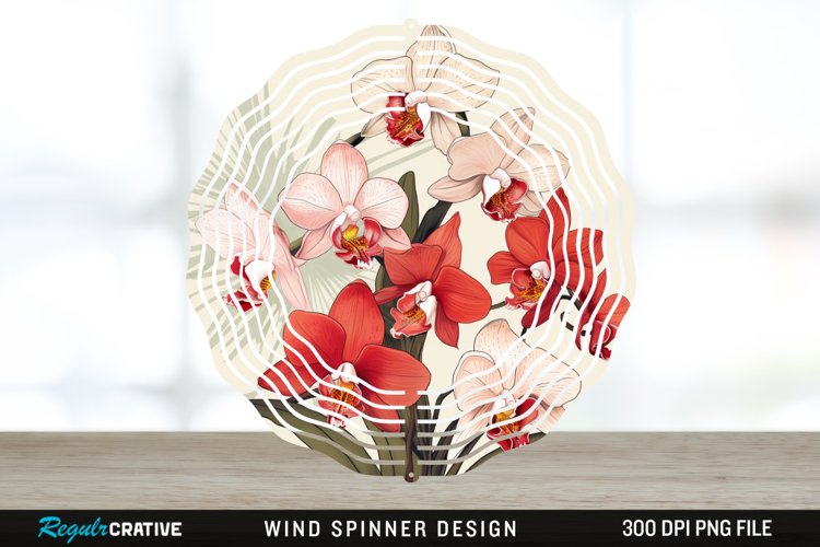Vintage Orchid Flowers Wind Spinner Sublimation Design PNG