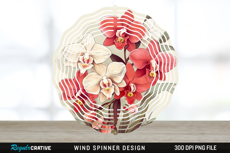 Vintage Orchid Flowers Wind Spinner Sublimation Design PNG