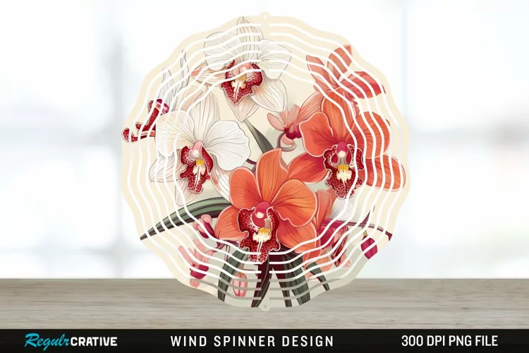 Vintage Orchid Flowers Wind Spinner Sublimation Design PNG