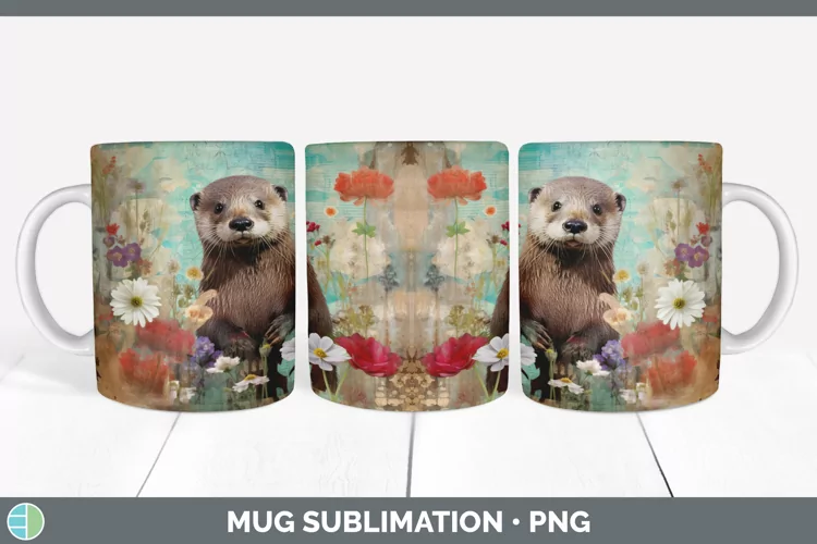 Vintage Otter Mug Wrap | Sublimation Coffee Cup Designs