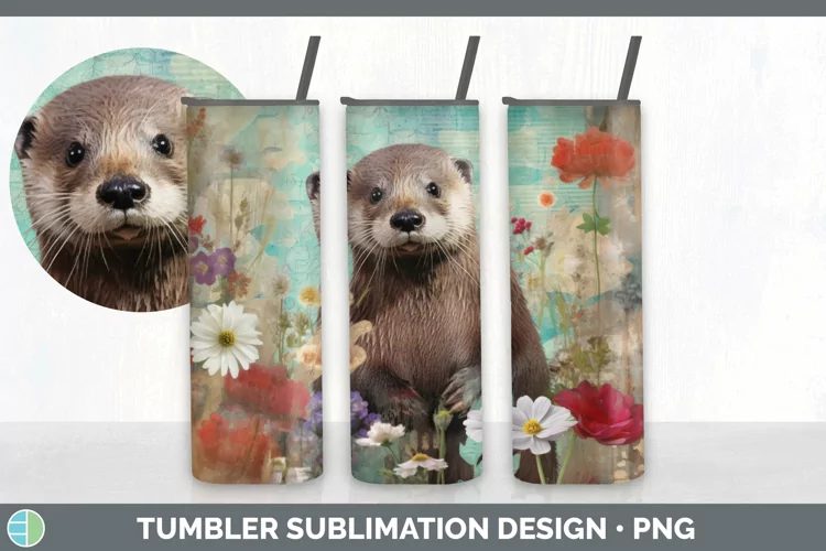 Vintage Otter Tumbler | Sublimation 20 oz Skinny Tumbler Des