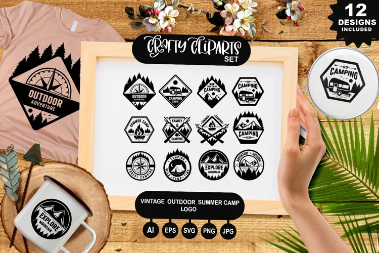 Vintage Outdoor Summer Camp Logo Clipart Set