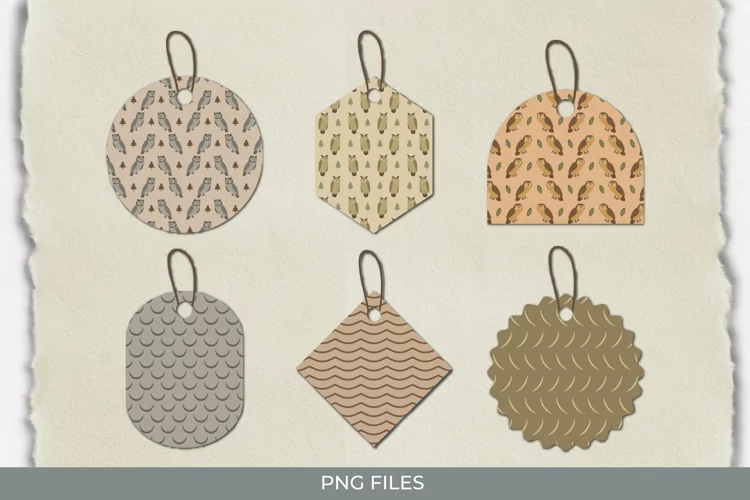 Vintage Owl Pattern Shaped Tags