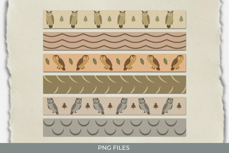 Vintage Owl Seamless Pattern Strips