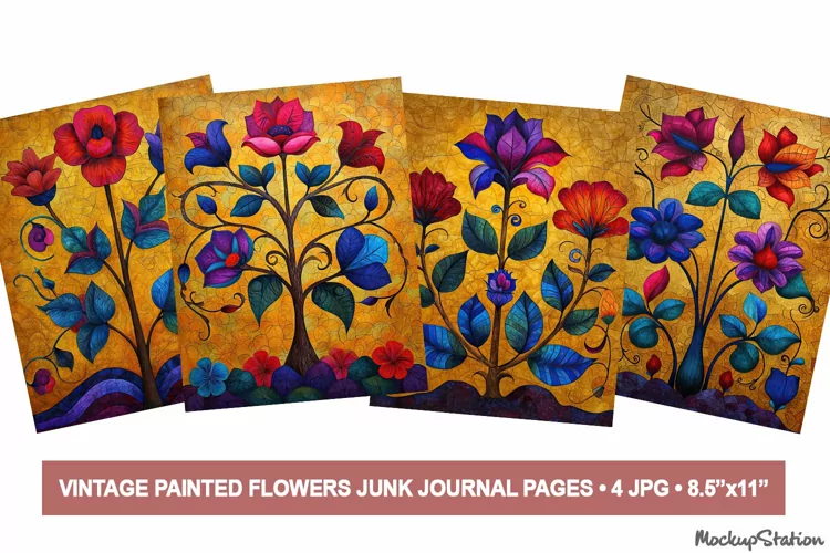 Vintage Flowers Junk Journal Pages | Folk Scrapbooking JPG