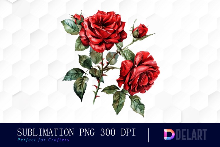Vintage Painted Red Roses Watercolor Clipart