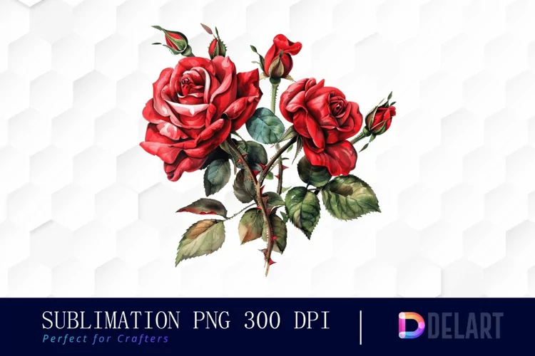 Vintage Painted Red Roses Watercolor Clipart