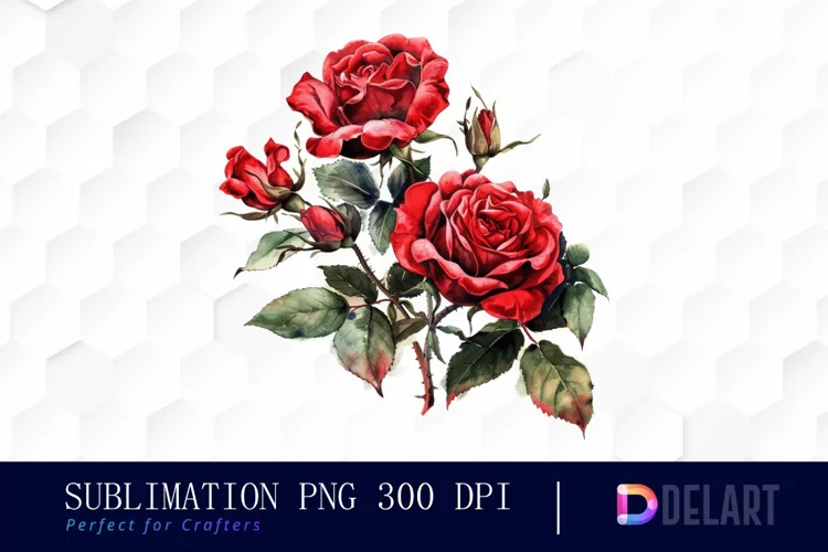 Vintage Painted Red Roses Watercolor Clipart