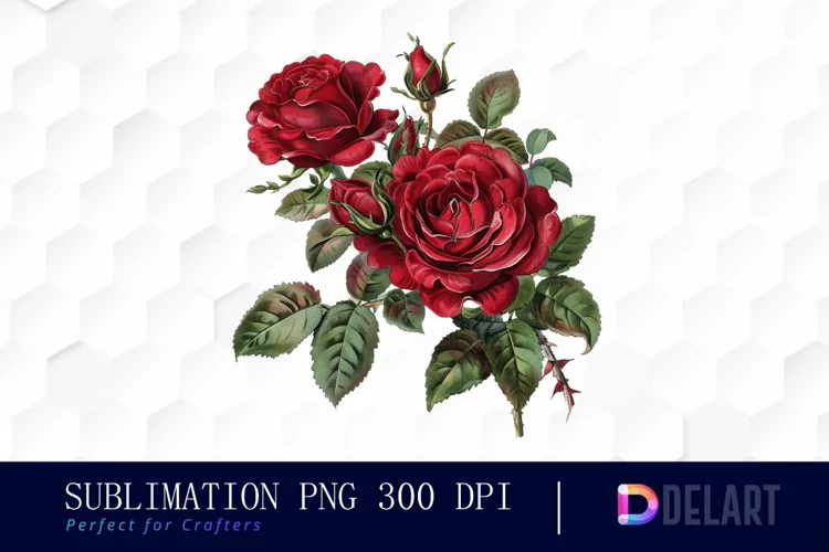 Vintage Painted Red Roses Watercolor Clipart