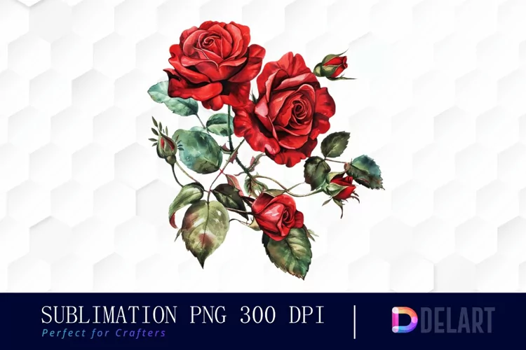 Vintage Painted Red Roses Watercolor Clipart