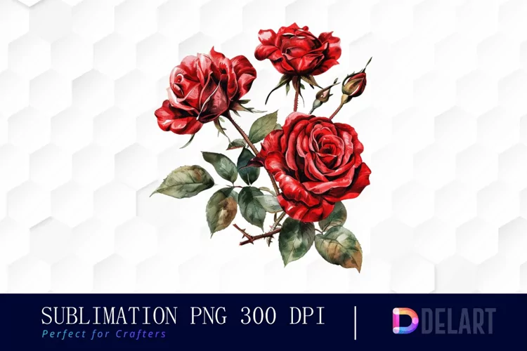 Vintage Painted Red Roses Watercolor Clipart