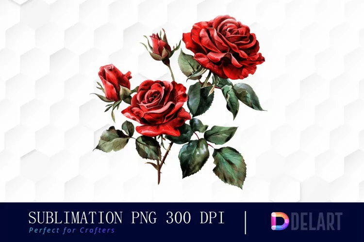 Vintage Painted Red Roses Watercolor Clipart