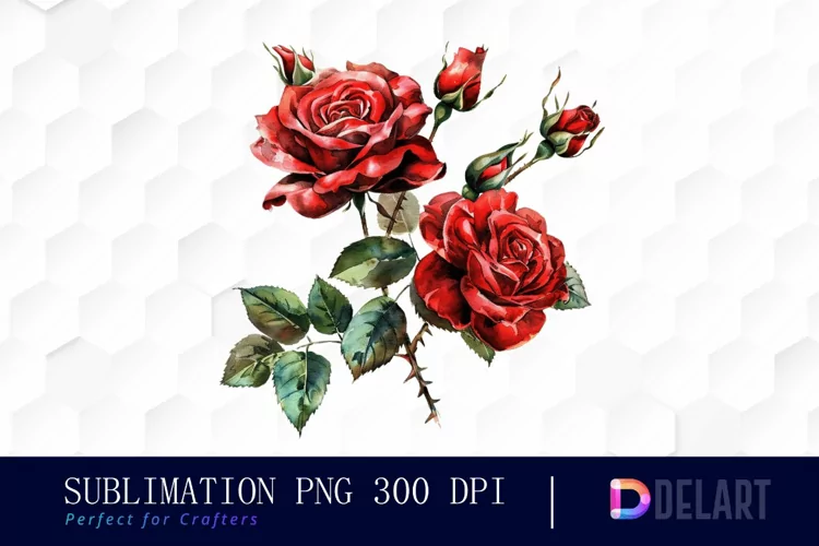 Vintage Painted Red Roses Watercolor Clipart