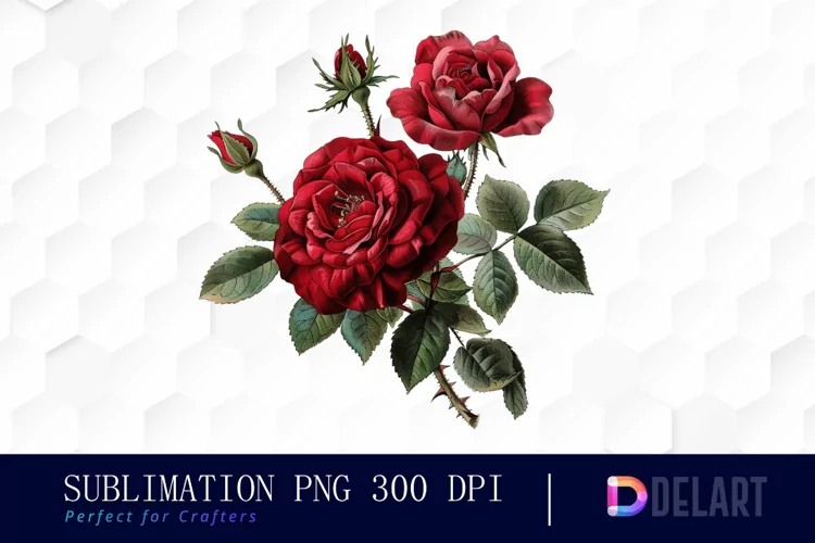 Vintage Painted Red Roses Watercolor Clipart