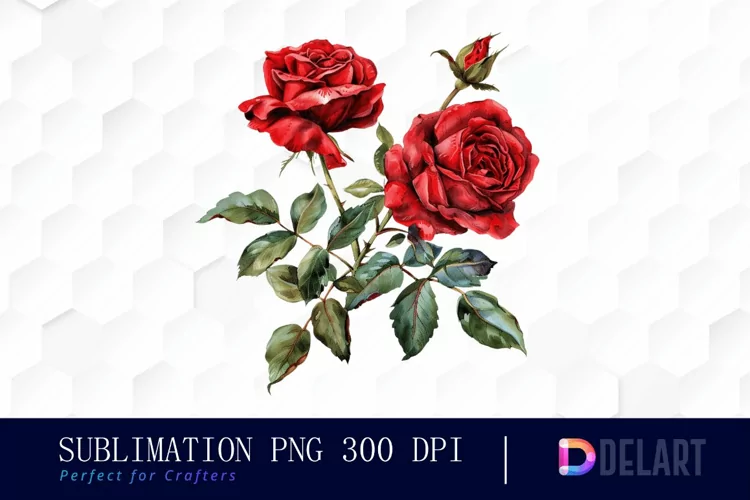 Vintage Painted Red Roses Watercolor Clipart