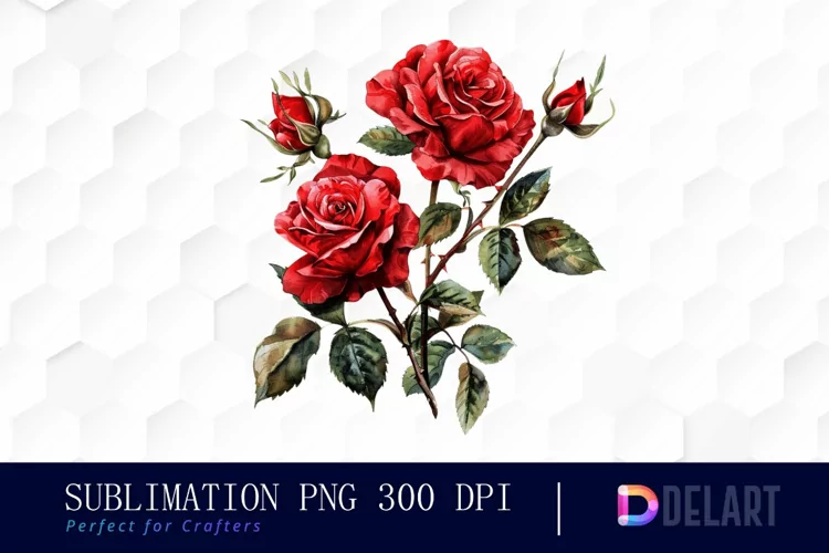 Vintage Painted Red Roses Watercolor Clipart