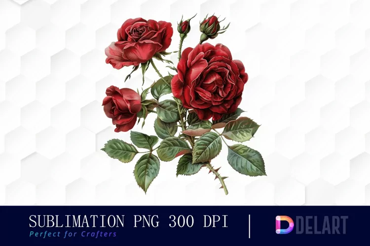 Vintage Painted Red Roses Watercolor Clipart