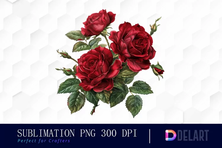Vintage Painted Red Roses Watercolor Clipart