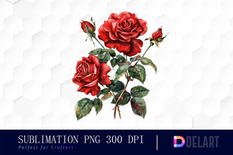 Vintage Painted Red Roses Watercolor Clipart