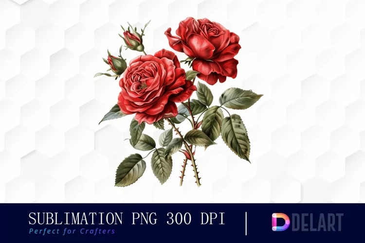 Vintage Painted Red Roses Watercolor Clipart