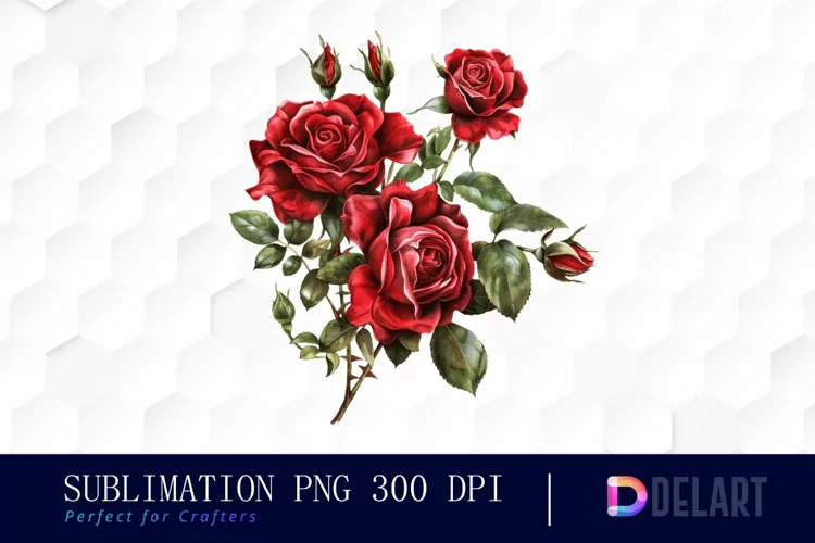 Vintage Painted Red Roses Watercolor Clipart