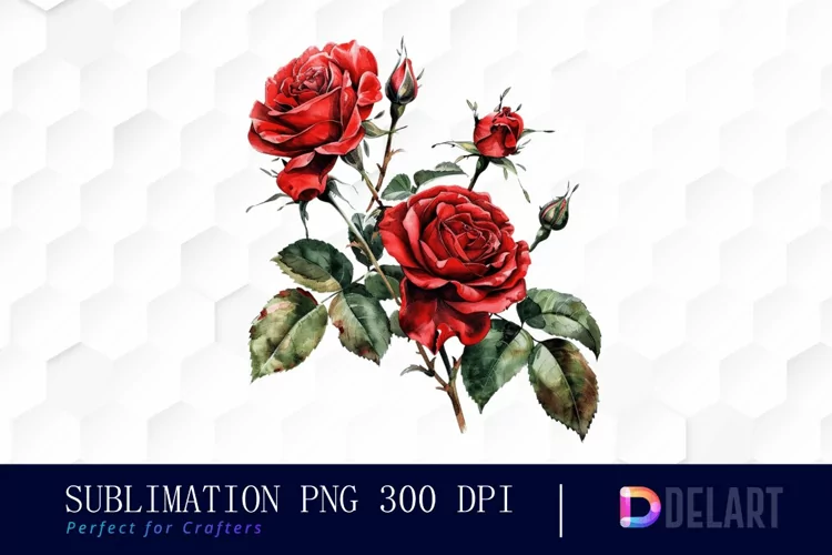 Vintage Painted Red Roses Watercolor Clipart