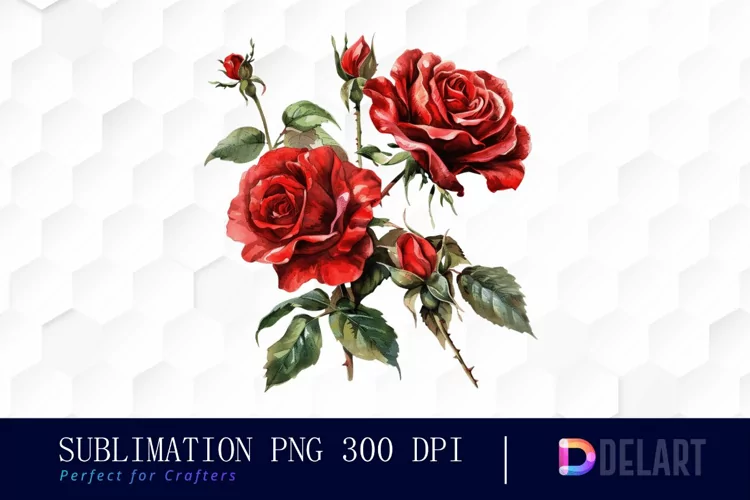 Vintage Painted Red Roses Watercolor Clipart