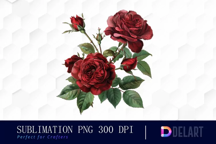 Vintage Painted Red Roses Watercolor Clipart