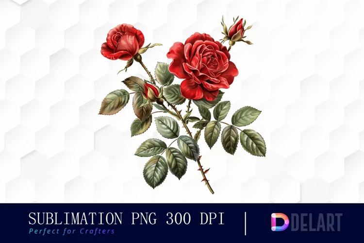 Vintage Painted Red Roses Watercolor Clipart