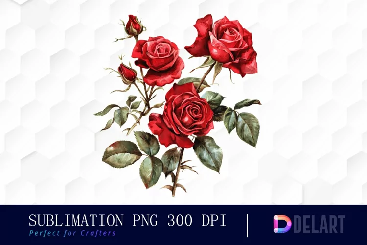 Vintage Painted Red Roses Watercolor Clipart