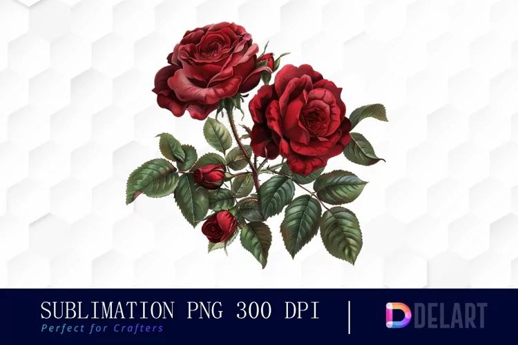 Vintage Painted Red Roses Watercolor Clipart