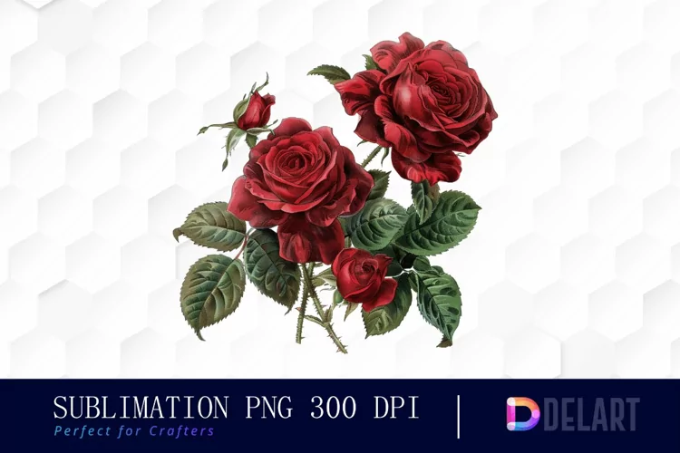 Vintage Painted Red Roses Watercolor Clipart