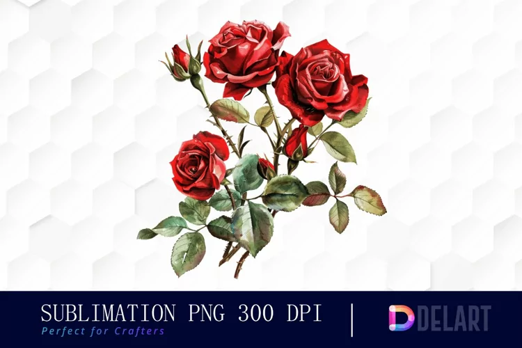 Vintage Painted Red Roses Watercolor Clipart