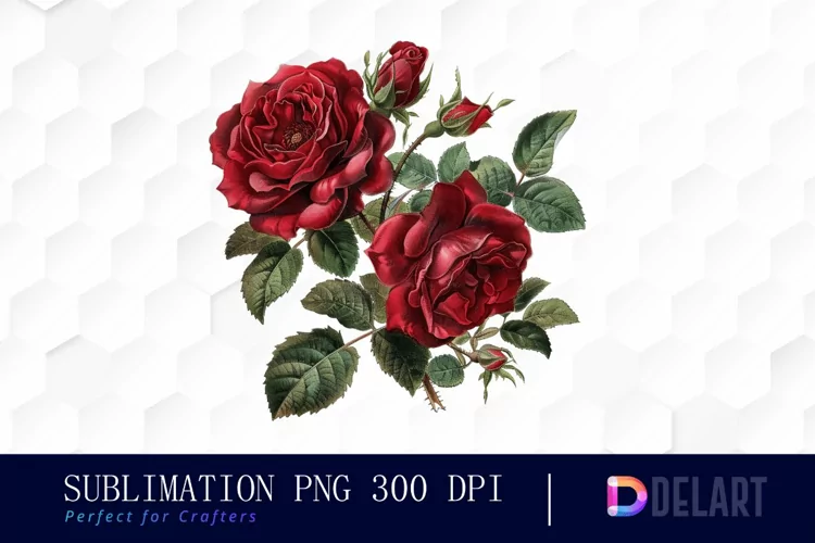 Vintage Painted Red Roses Watercolor Clipart