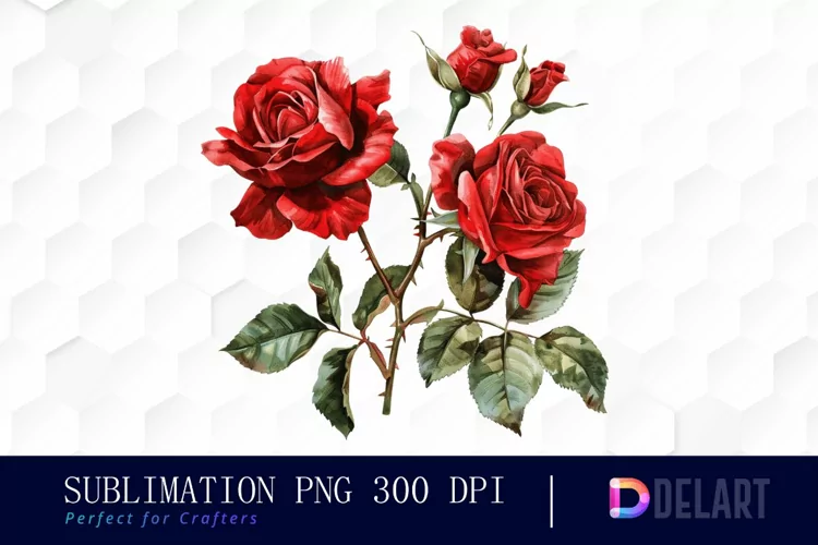 Vintage Painted Red Roses Watercolor Clipart