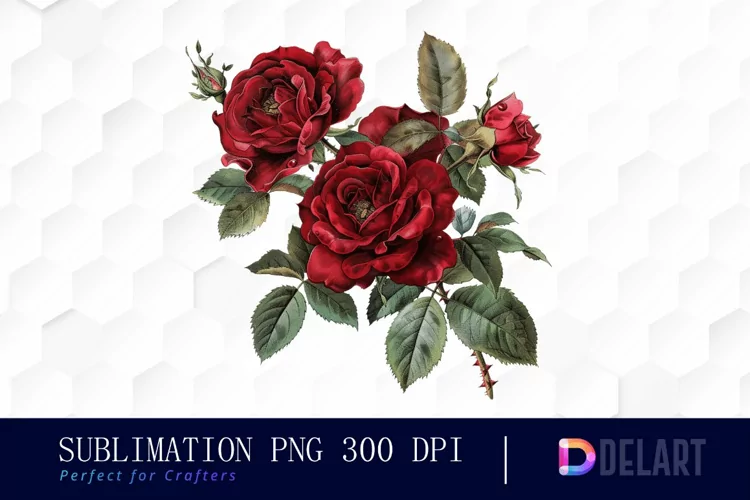 Vintage Painted Red Roses Watercolor Clipart