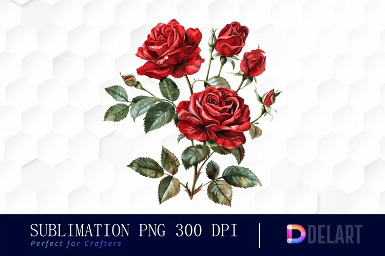 Vintage Painted Red Roses Watercolor Clipart