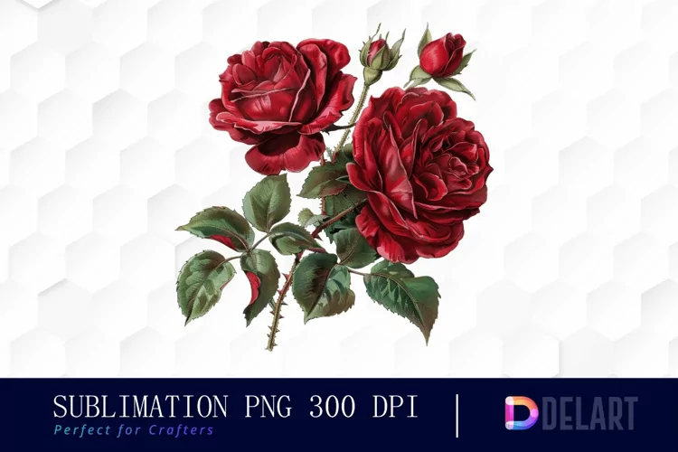 Vintage Painted Red Roses Watercolor Clipart