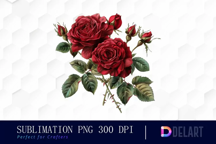 Vintage Painted Red Roses Watercolor Clipart