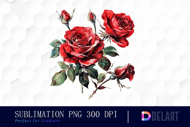 Vintage Painted Red Roses Watercolor Clipart