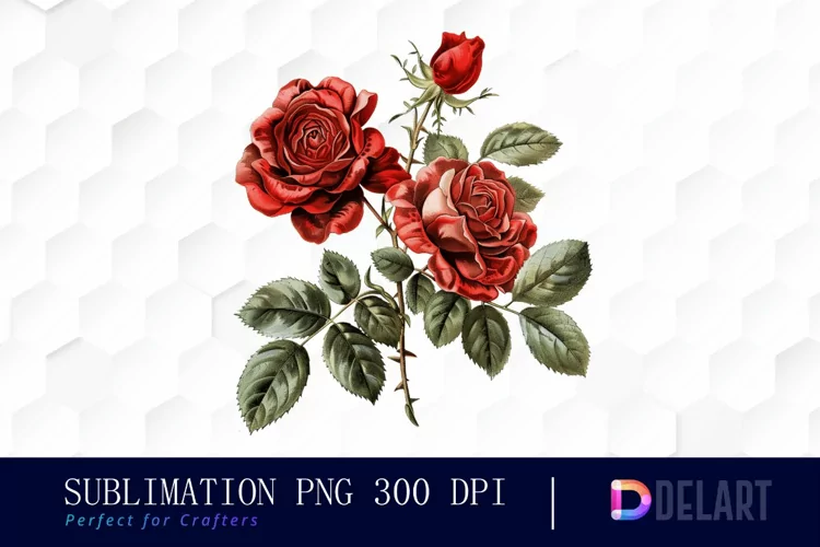 Vintage Painted Red Roses Watercolor Clipart
