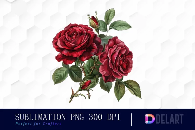 Vintage Painted Red Roses Watercolor Clipart