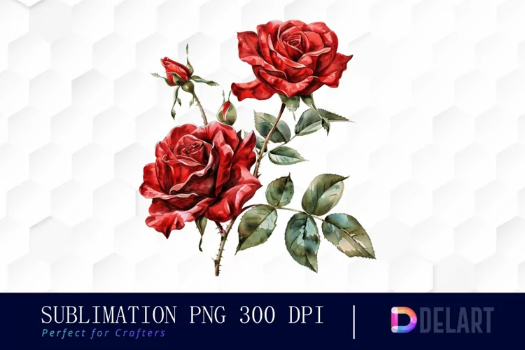 Vintage Painted Red Roses Watercolor Clipart