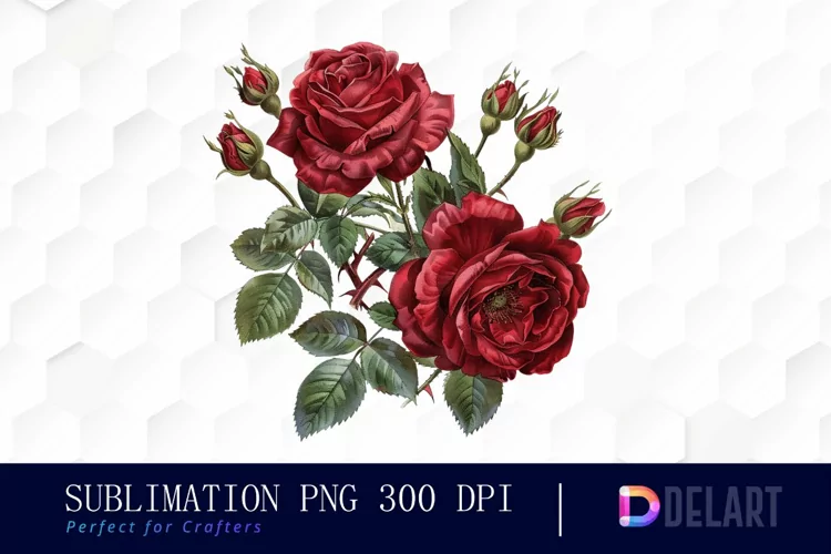 Vintage Painted Red Roses Watercolor Clipart
