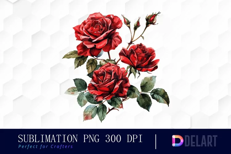 Vintage Painted Red Roses Watercolor Clipart