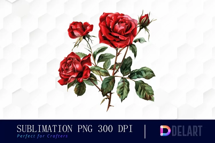Vintage Painted Red Roses Watercolor Clipart