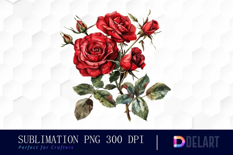Vintage Painted Red Roses Watercolor Clipart