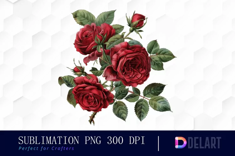 Vintage Painted Red Roses Watercolor Clipart