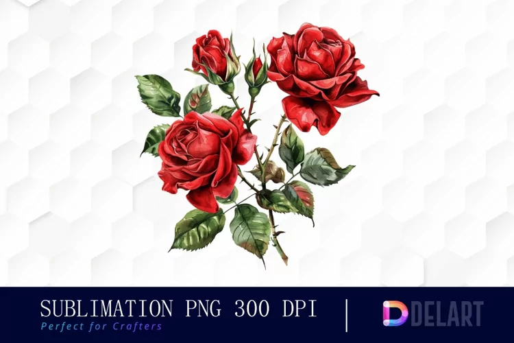 Vintage Painted Red Roses Watercolor Clipart