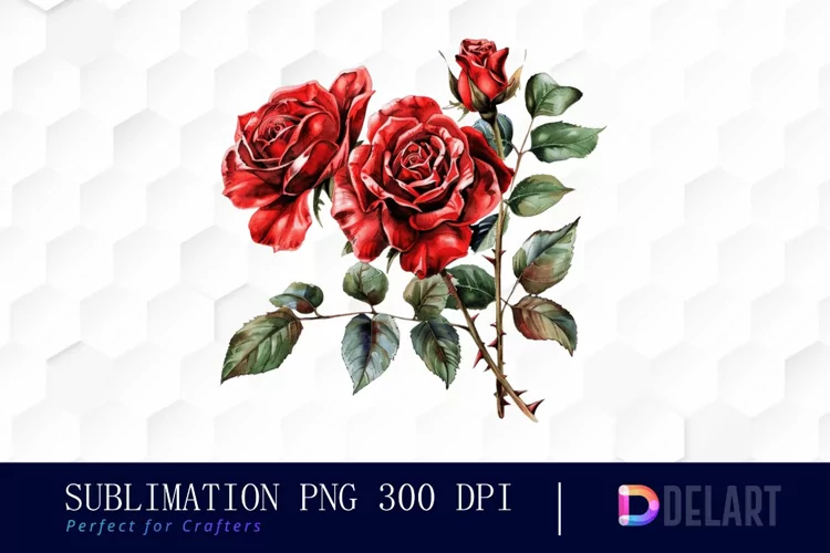 Vintage Painted Red Roses Watercolor Clipart